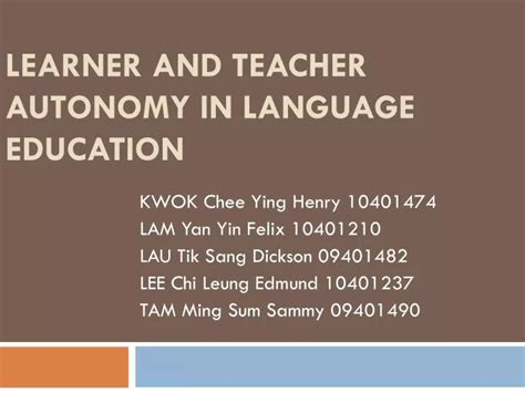 Ppt Learner And Teacher Autonomy In Language Education Powerpoint