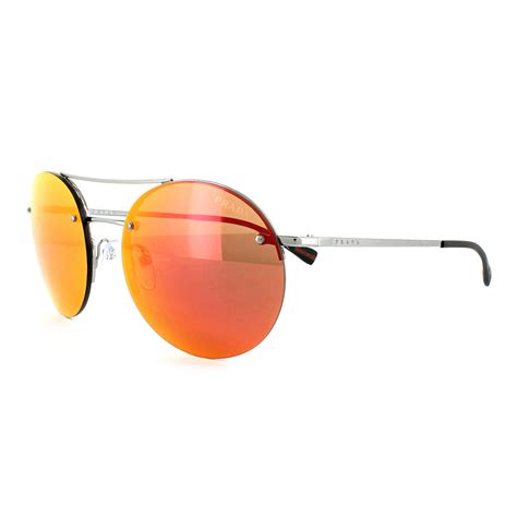 Prada Men S Round Aviator Sunglasses Gunmetal Orange Mirror Designer Sunglasses