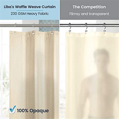 Liba Waffle Weave Fabric Cream Shower Curtain 72” W X 72” H Water Repellent And Heavyweight