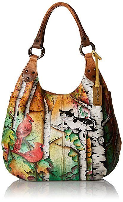 Anuschka Handpainted Leather Cct Large Shoulder Hobo Country Cat