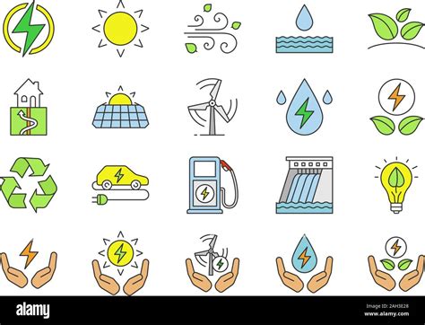 Alternative Energy Sources Color Icons Set Eco Power Renewable