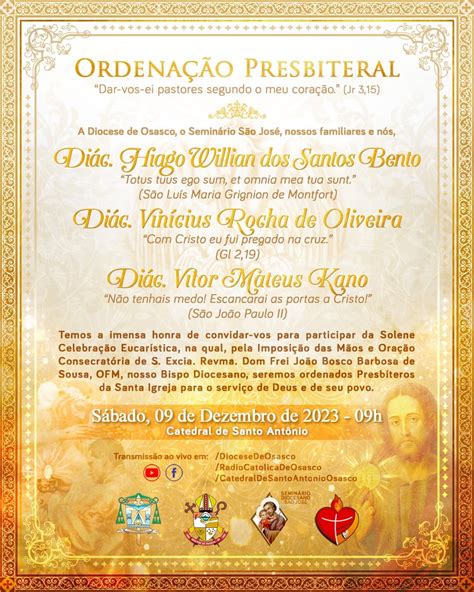 Tr S Novos Sacerdotes Ser O Ordenados Em Dezembro Diocese De Osasco