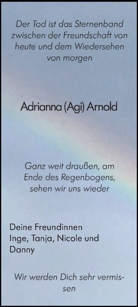 Traueranzeigen Von Adrianna Arnold Vrm Trauer De