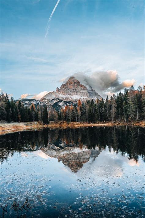 Autumn Colours Of Lake Lago D Antorno And Bridge In Dolomites Italy