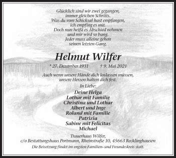 Traueranzeigen Von Helmut Wilfer Sich Erinnern De