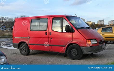 Old Red Veteran Dirty Rusty Popular Van Car Ford Transit Parked