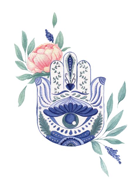 Watercolor Floral Hamsa Hand Framed Art Print By Paperon Design Hamsa