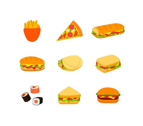 Conjunto Vetorial De Diferentes Cones De Fast Food Isolados Em Fundo