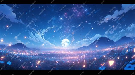 Anime scenery of a night sky with a full moon and stars generative ai ...