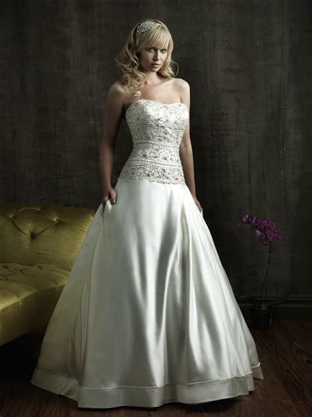 Ball Gown Strapless Fitted Dropped Waist Satin Embroidered Beaded