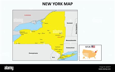 New York Map. State and district map of New York. Political map of New ...