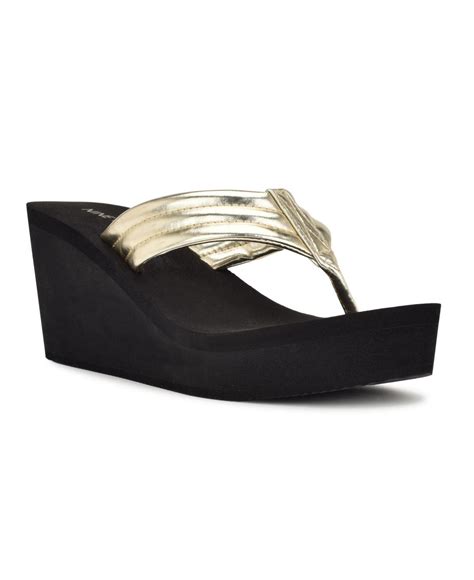 Nine West Spins Platform Wedge Thong Sandals In Black Lyst