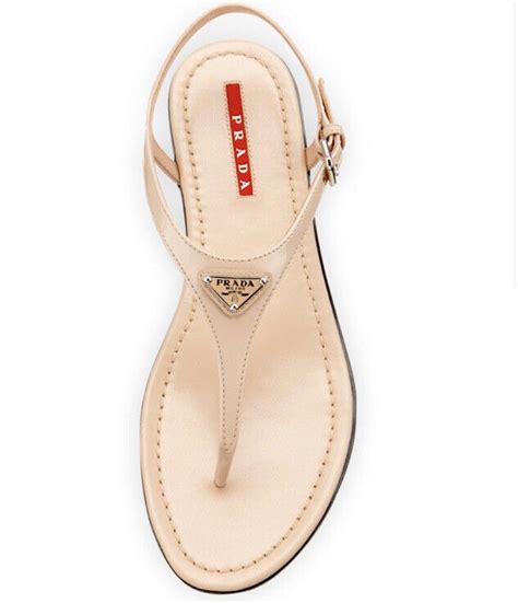 Authentic Prada Nude Patent Leather Thong Sandal Gem