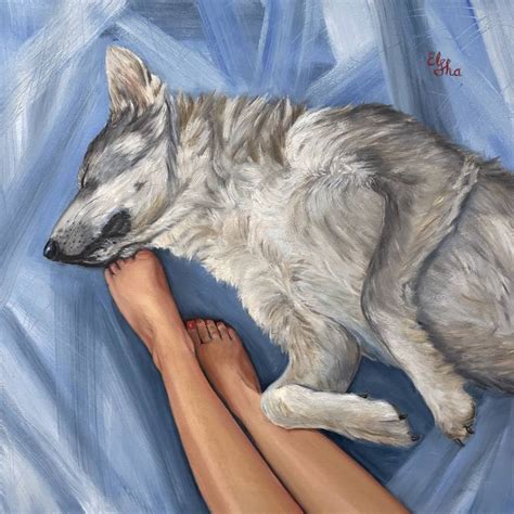 Girl And Sleeping Wolf Oil Painting Painting By Elena Ushanova