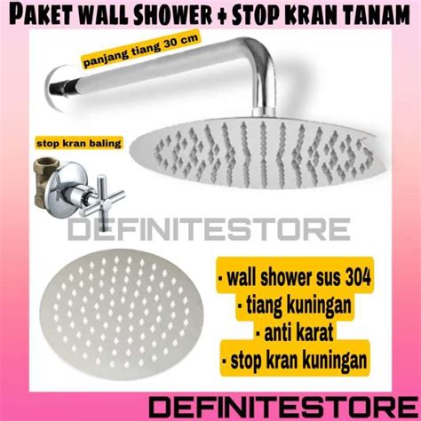 Jual Paket Wall Shower Bulat Stainless Stop Kran Tanam Kuningan Anti