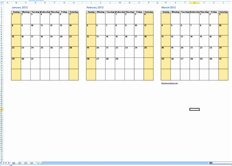 6 3 month calendar template excel