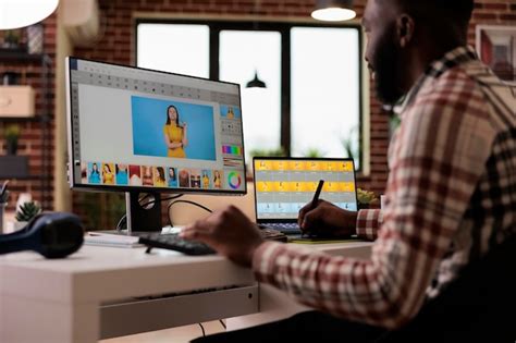 Premium Photo Content Creator Editing Picture With Retoucher Software