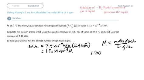 Aleks Using Henrys Law To Calculate The Solubility Of A Gas Youtube