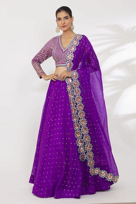 Buy Purple Embroidery Sequin V Neck Lehenga Set For Women By Vvani By