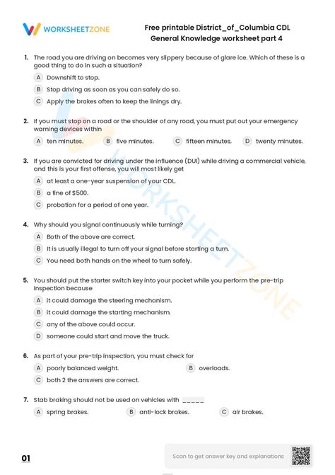 Free Printable District Of Columbia Cdl General Knowledge Practice Test