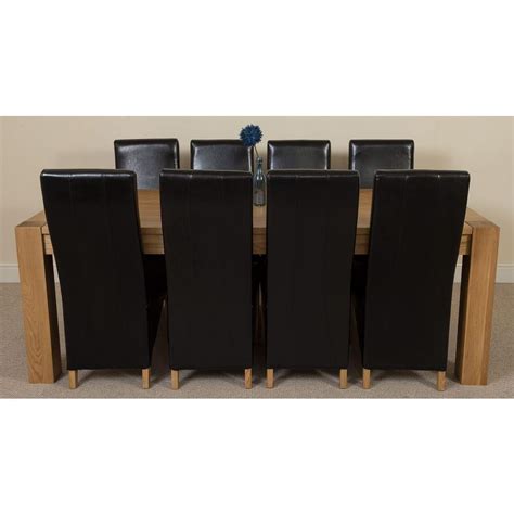 Kuba Extra Large Oak Dining Table With Lola Black Leather Chairs