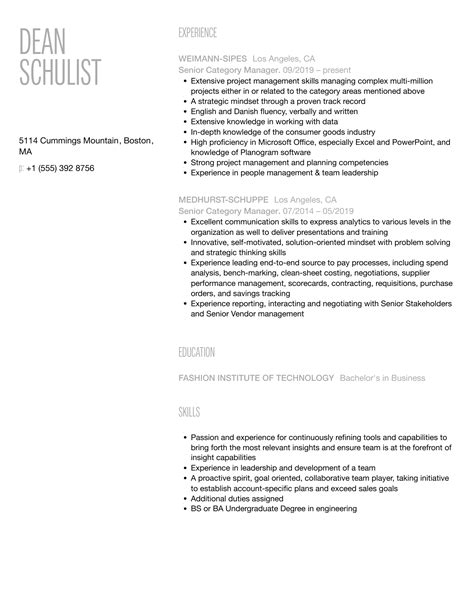 Senior Category Manager Resume Samples Velvet Jobs