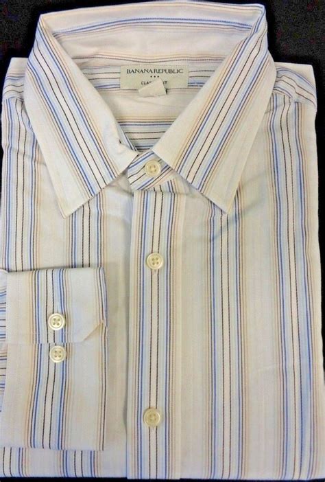 NEW MENS BANANA REPUBLIC L S CLASSIC FIT STRIPE DRESS SHIRT WHITE