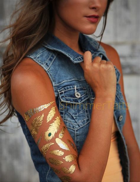 Gold Metallic Gold Feather Tattoo Metallic Tattoo Feather - Etsy