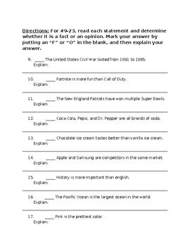 Fact And Opinion Practice By English Materials By Casey Tpt