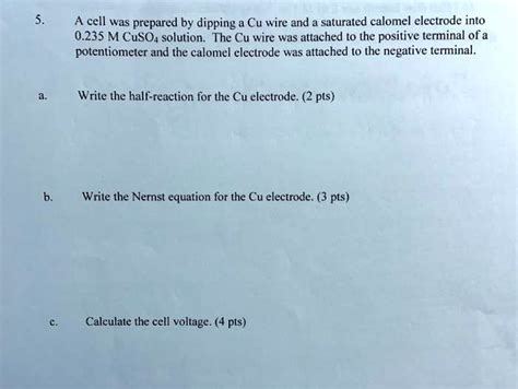 SOLVED A Cell Was Prepared By Dipping Cu Wire And Saturated Calomel