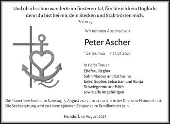 Traueranzeigen Von Peter Ascher Franken Gedenkt De