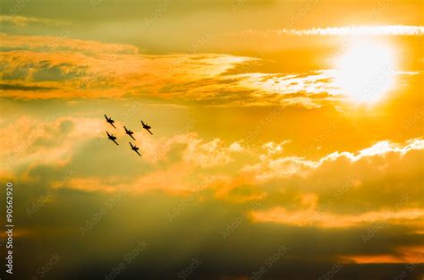 Airplanes on airshow. Aerobatic team performs flight at air show. Stock ...