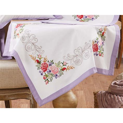 Herrschners Rose And Lilac Table Topper Stamped Embroidery Kit