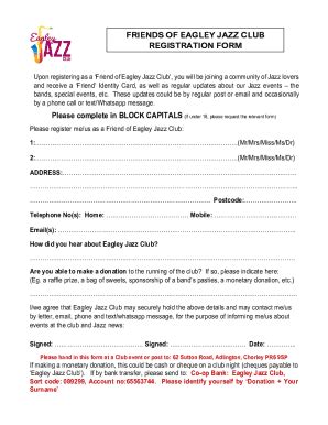 Fillable Online FRIENDS OF EAGLEY JAZZ CLUB REGISTRATION FORM Fax Email