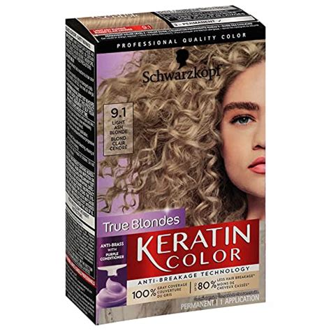 Schwarzkopf Keratin Color Permanent Hair Color Cream Light Ash Blonde Kit Beyond