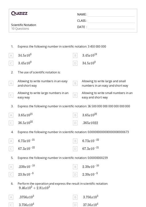 50 Scientific Notation Worksheets On Quizizz Free And Printable