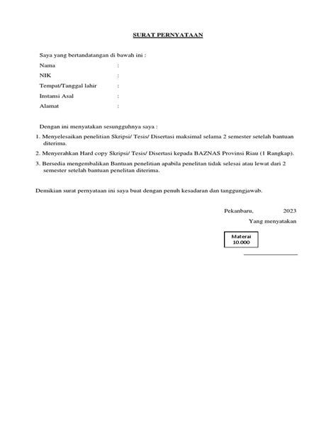 Surat Pernyataan Bantuan Ziswaf Pdf
