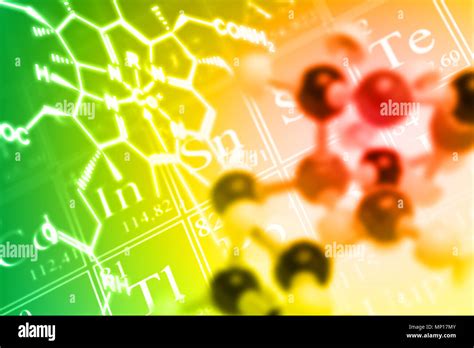 Molecule Ball And Stick Model On Periodic Table Of The Elements With