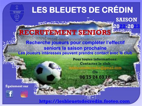 Les Bleuets Recrutement Pour La Saison Club Football Les