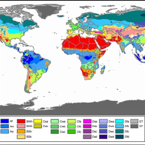 Koppen–Geiger map of climate classification. Climate symbols and ...