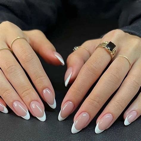 Foccna White French Tip Almond Press On Nails