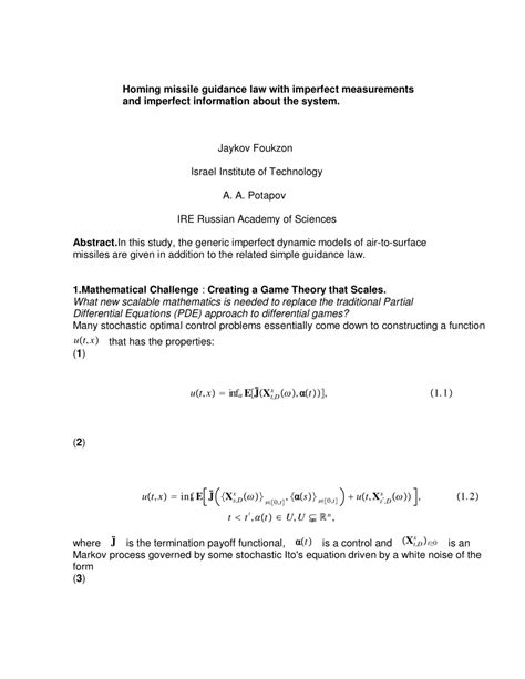 (PDF) Homing missile guidance law with imperfect measurements and ...