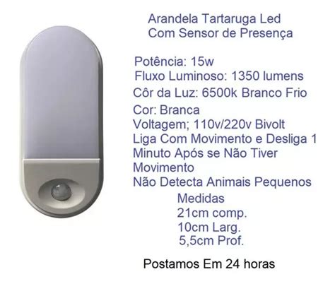 Arandela Tartaruga Led Ip65 Bivolt Sensor De Presença 15w R 65 em São