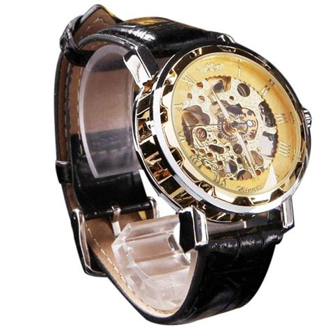 Men’s Classic Black Leather Gold Dial Wrist Watch – Quantum Deals 4 U