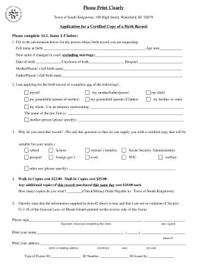 Fillable Online Birth Certificate Request Form City Of Woonsocket Ri