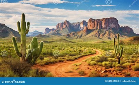 Wild West Texas Desert Landscape with Mountains and Cacti Stock ...