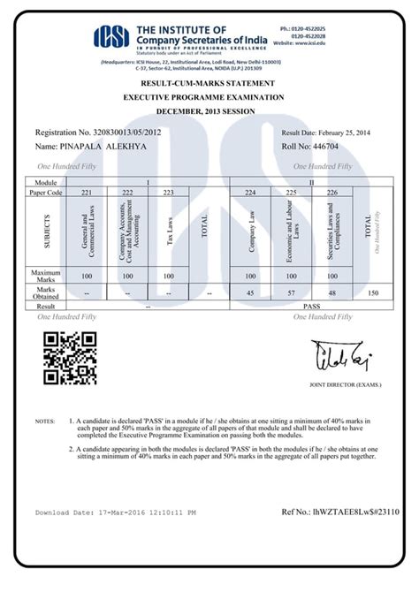 Cs Executive Module Ii Marks Sheet Pdf