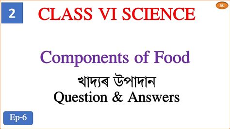 Class 6 Science Lesson No 2 Components Of Food Question And