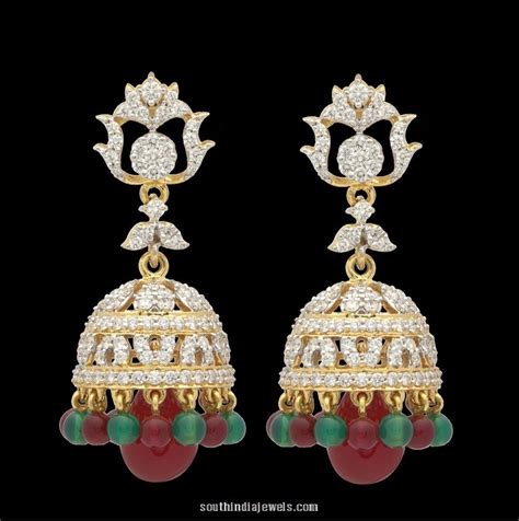 Diamond Jhumka And Earrings From Tanishq South India Jewels