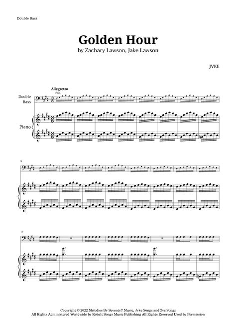 Golden Hour Arr Langanho By Jvke Sheet Music For String Bass And